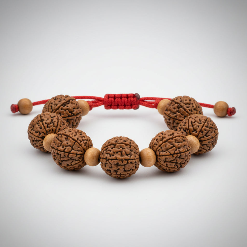 6 Mukhi Nepali Rudraksha Wooden Spacer Adjustable Bracelet-Small