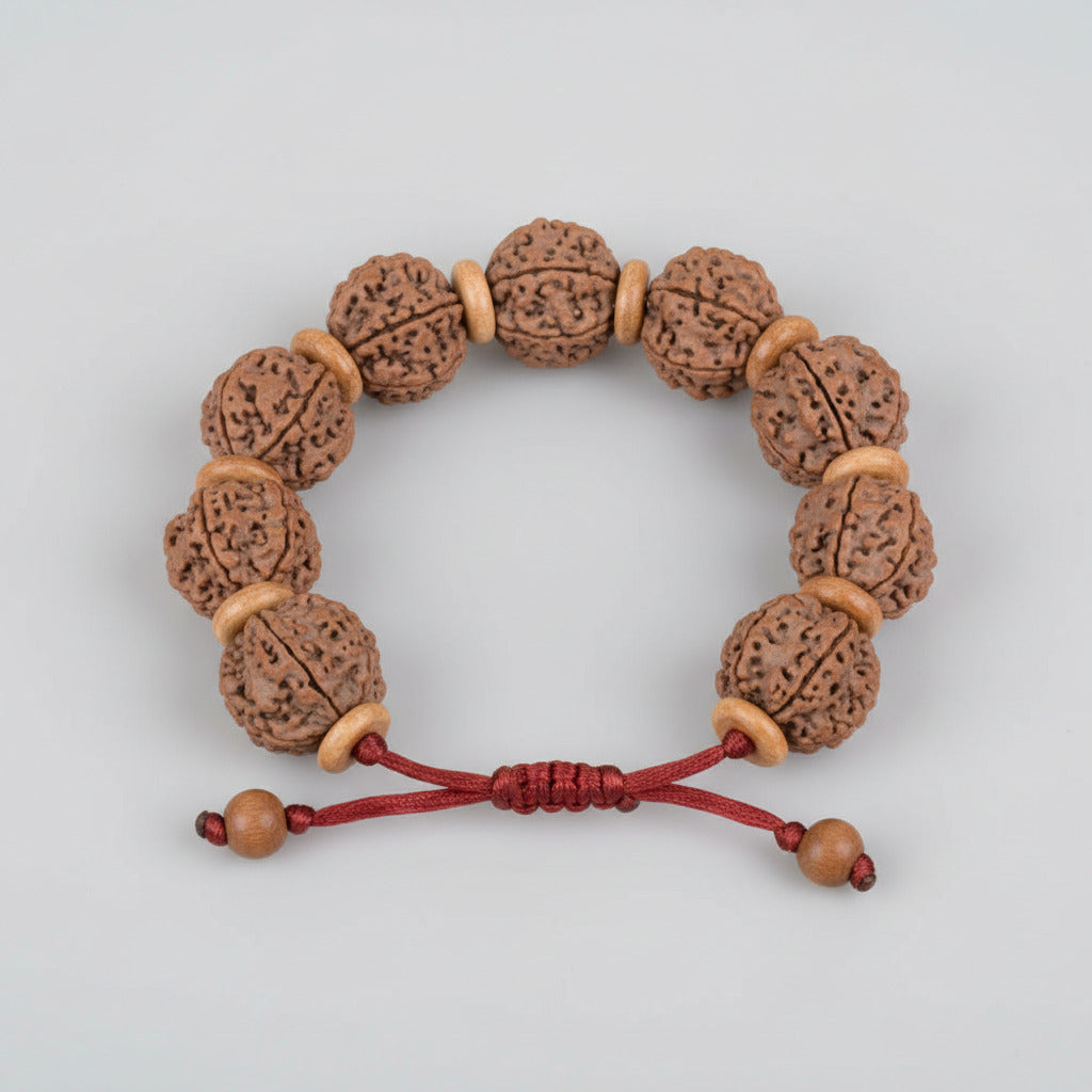 6 Mukhi Nepali Rudraksha Wooden Spacer Adjustable Bracelet-Large