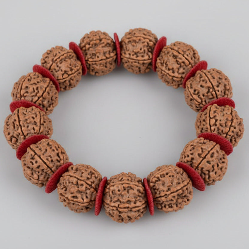 6 Mukhi Nepali Rudraksha Woolen Spacers Bracelet-Large