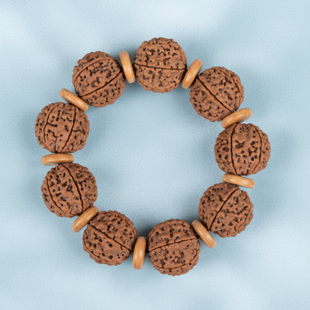 6 Mukhi Nepali Rudraksha Wooden Spacers Bracelet-Regular