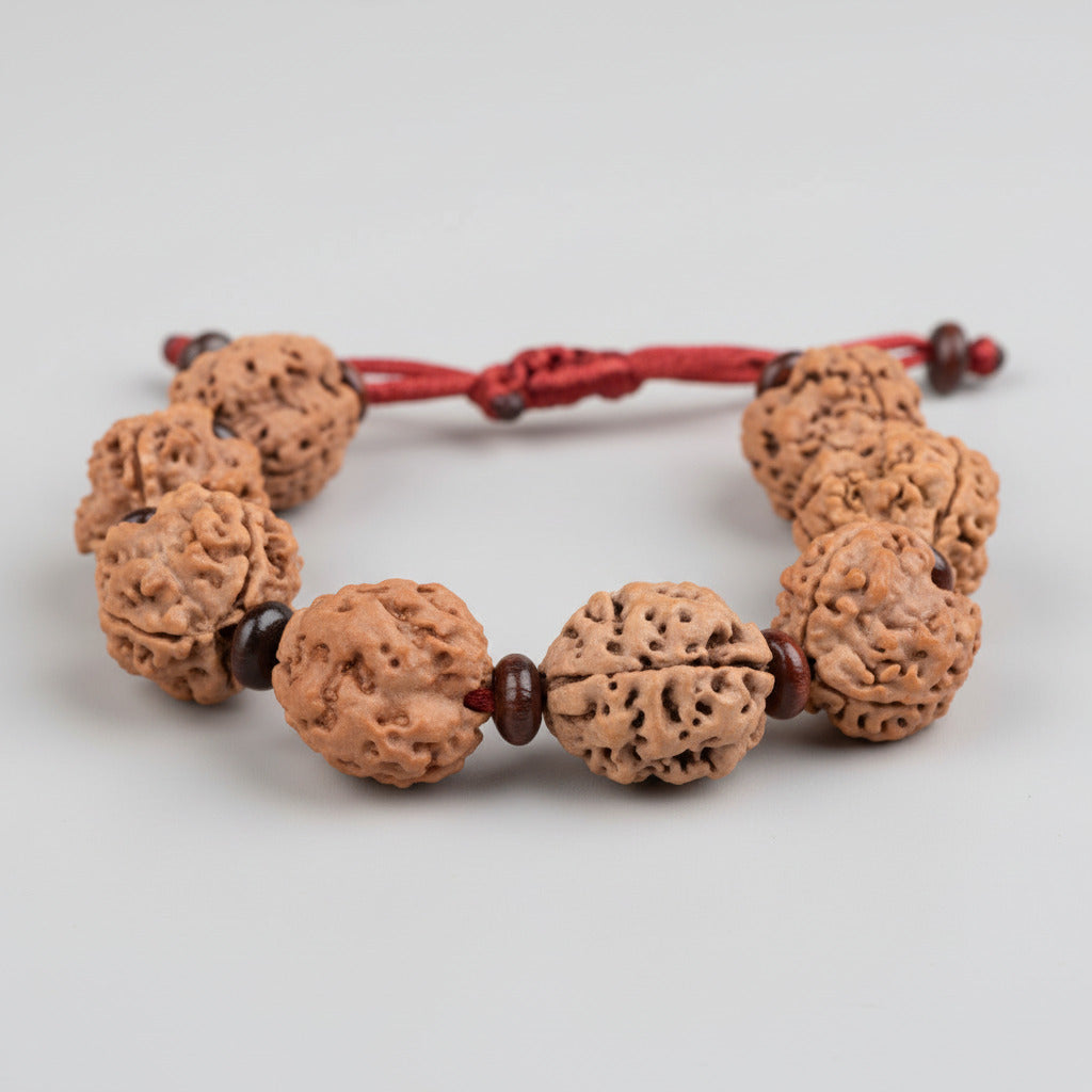 3 Mukhi Nepali Rudraksha x Red Sandal Adjustable Bracelet-Large