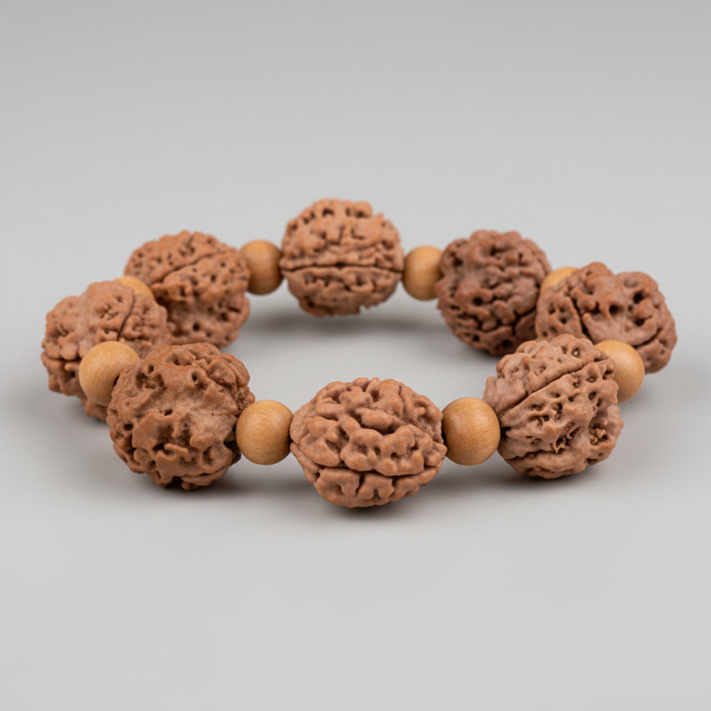3 Mukhi Nepali Rudraksha x White Sandal Bracelet-Large