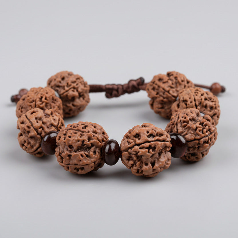 4 Mukhi Nepali Rudraksha x Red Sandal Adjustable Bracelet-Large