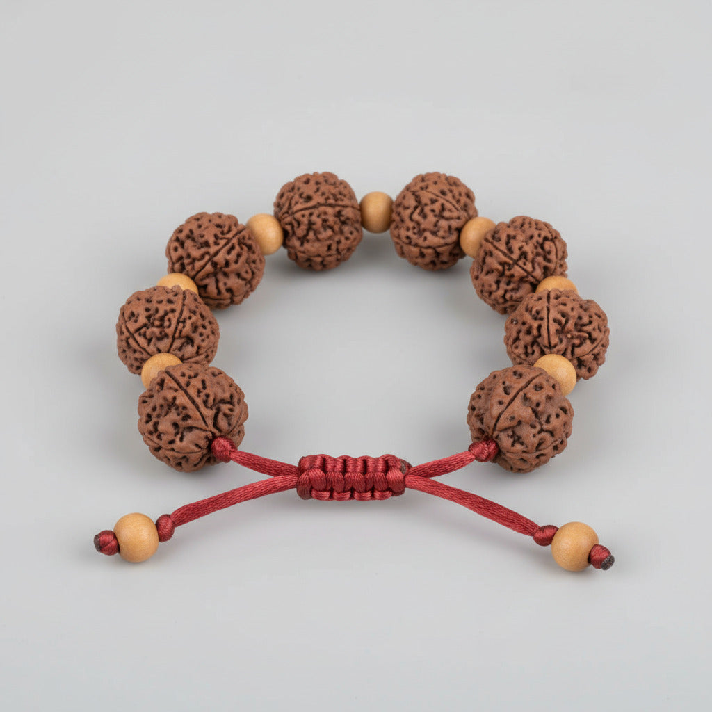 4 Mukhi Nepali Rudraksha x White Sandal Adjustable Bracelet-Regular