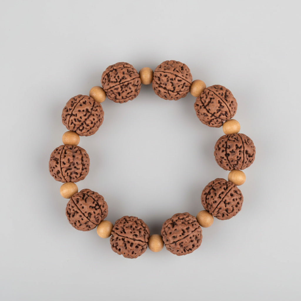 4 Mukhi Nepali Rudraksha x White Sandal Adjustable Bracelet-Large
