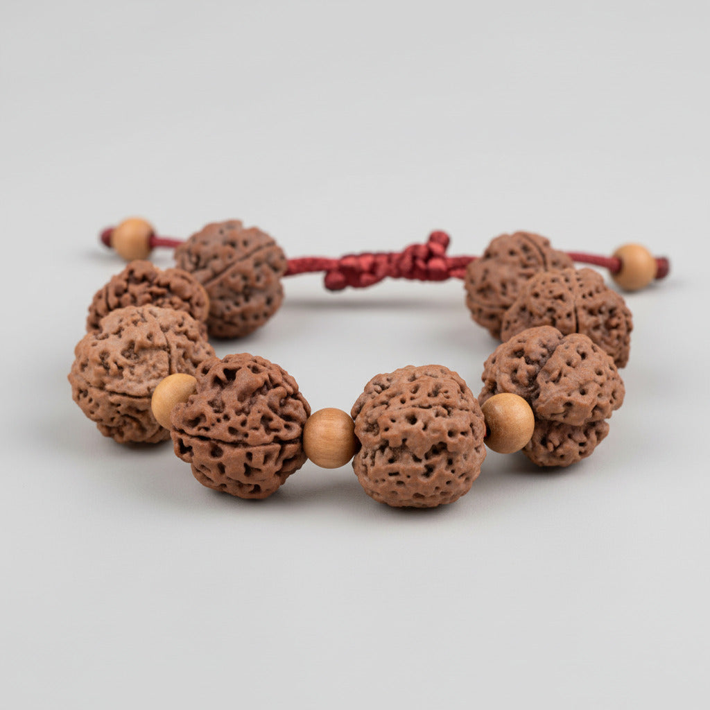 4 Mukhi Nepali Rudraksha x White Sandal Adjustable Bracelet-Large
