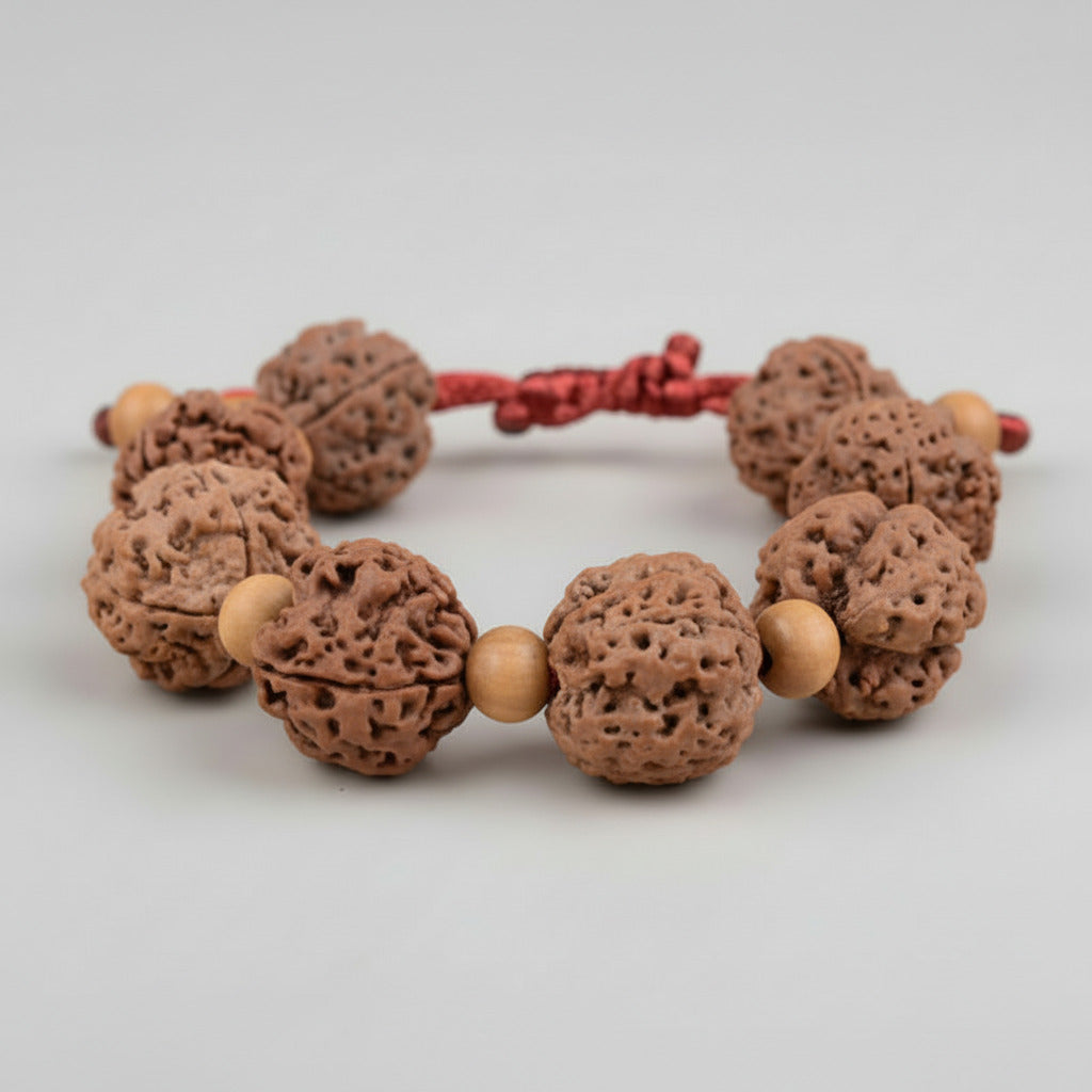4 Mukhi Nepali Rudraksha x White Sandal Adjustable Bracelet-Regular