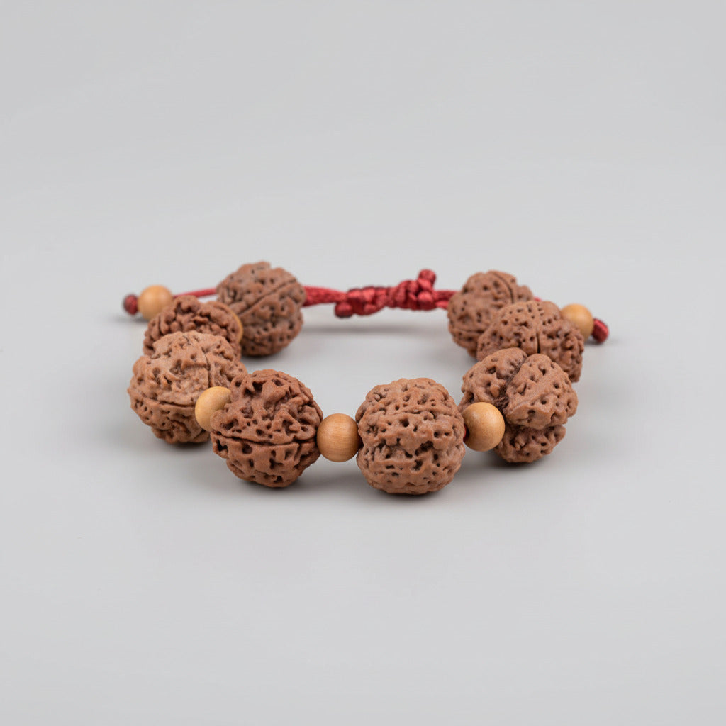 4 Mukhi Nepali Rudraksha x White Sandal Adjustable Bracelet-Small