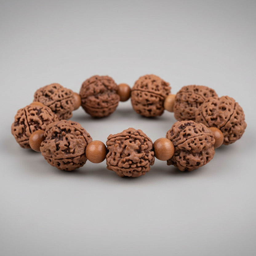 4 Mukhi Nepali Rudraksha x White Sandal Bracelet-Large