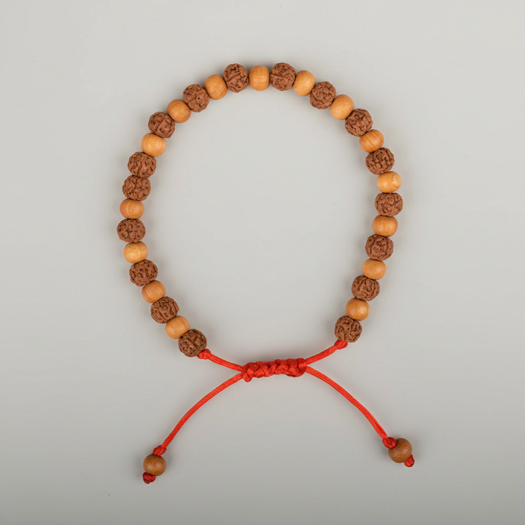 Premium 5 Mukhi Rudraksha x Sandalwood Adjustable Bracelet-10 mm