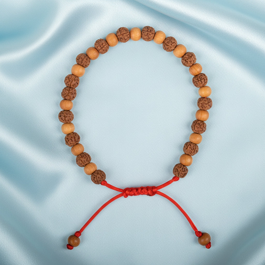 Premium 5 Mukhi Rudraksha x Sandalwood Adjustable Bracelet-6 mm