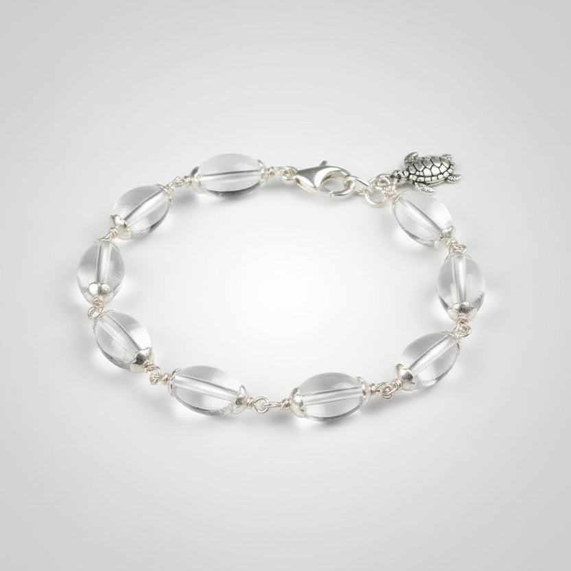 Lingam Shaped Sphatik Bracelet With Silver Caps & Hook