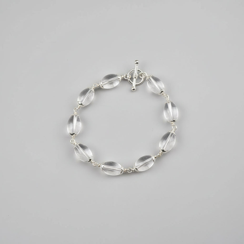 Lingam Shaped Sphatik Bracelet With Silver Caps & Hook