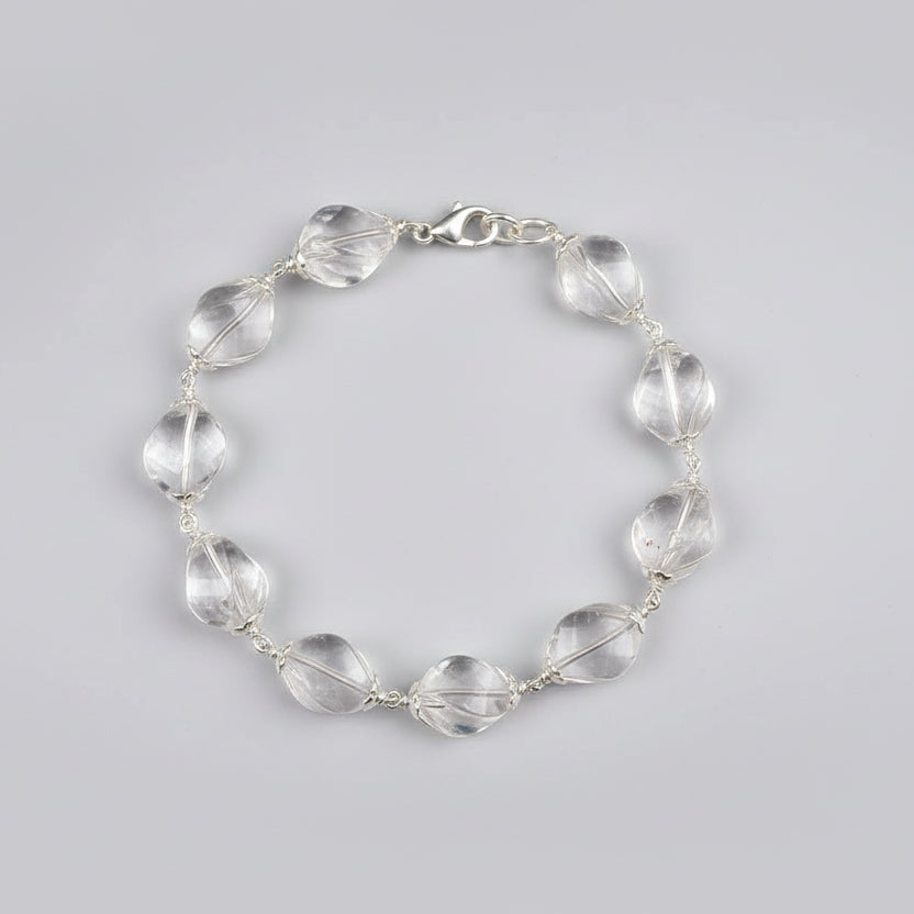 Twisted Sphatik Bracelet With Silver Caps & Hook