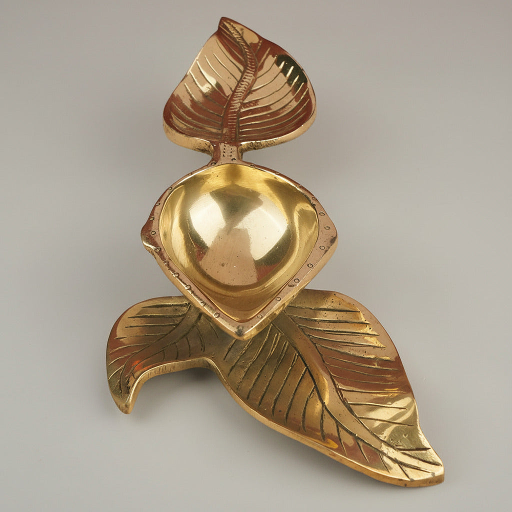 Brass Diya with Peepal Leaf Design