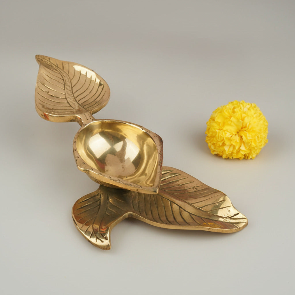 Brass Diya with Peepal Leaf Design