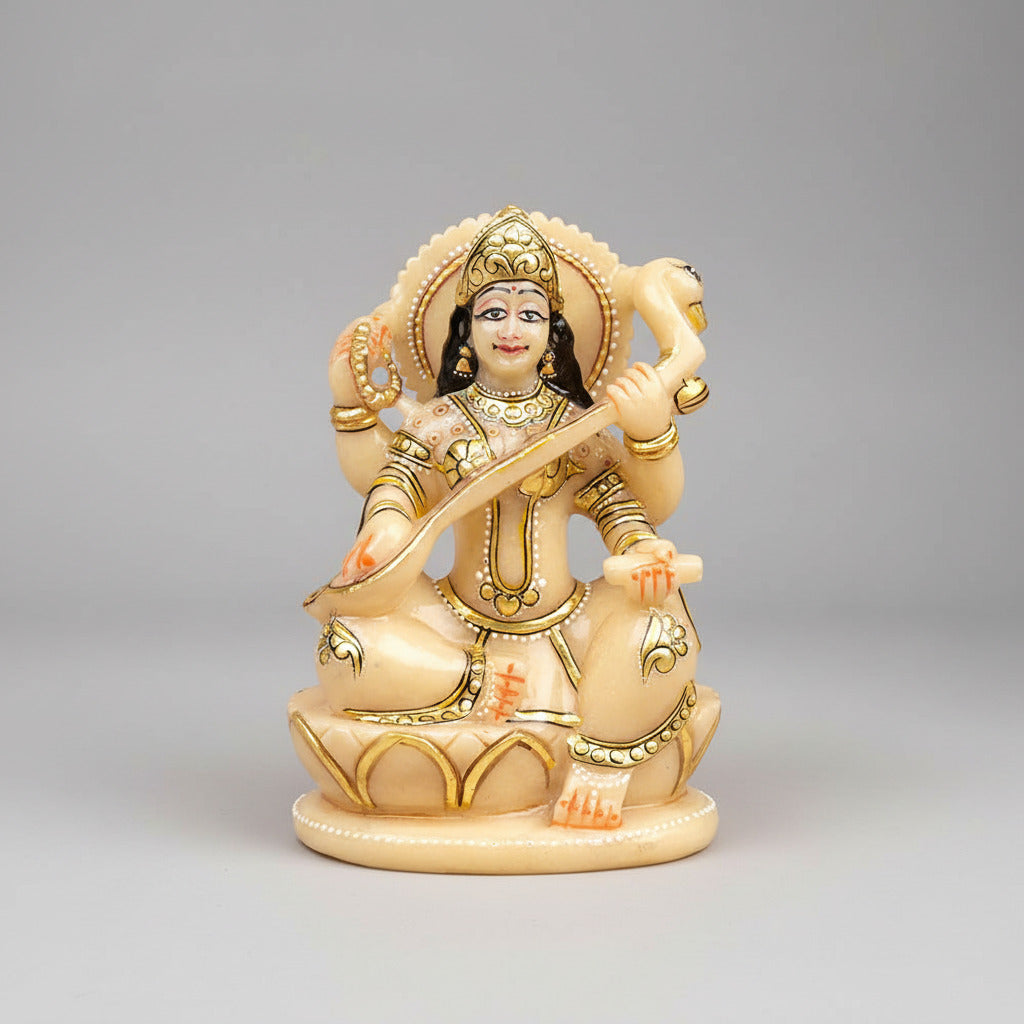 Saraswati Idol in Ivory Yellow Jade Stone - 810 gms