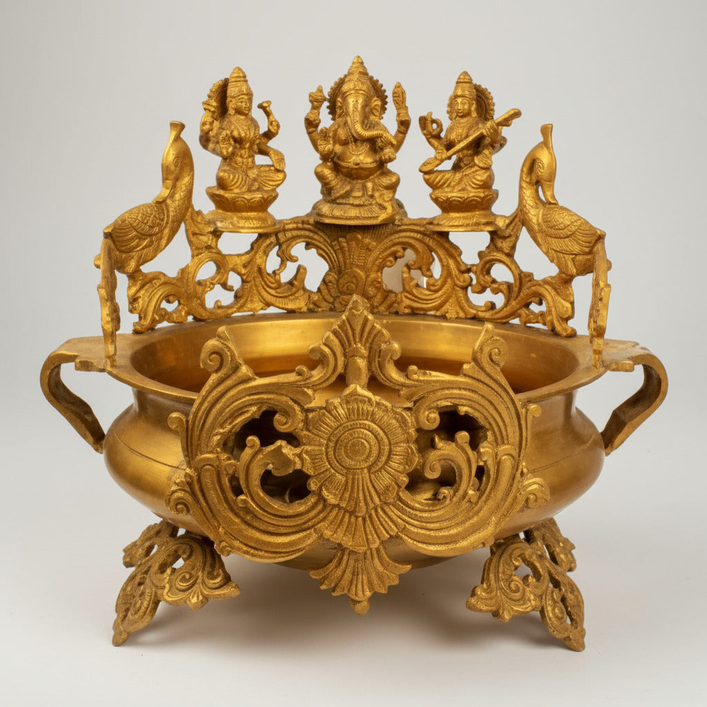 Laxmi Ganesh And Saraswati Urli In Brass