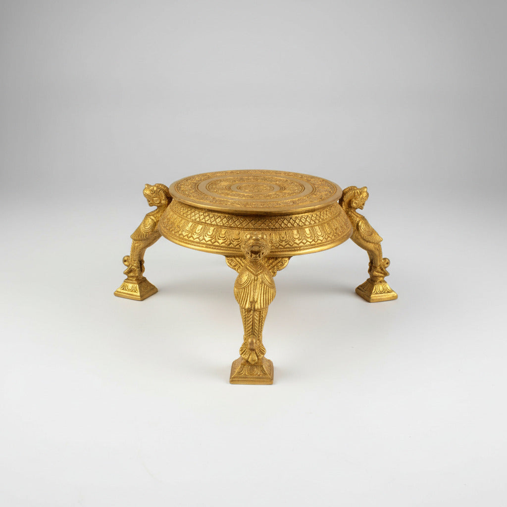 Round Tripod Pedestal In Brass