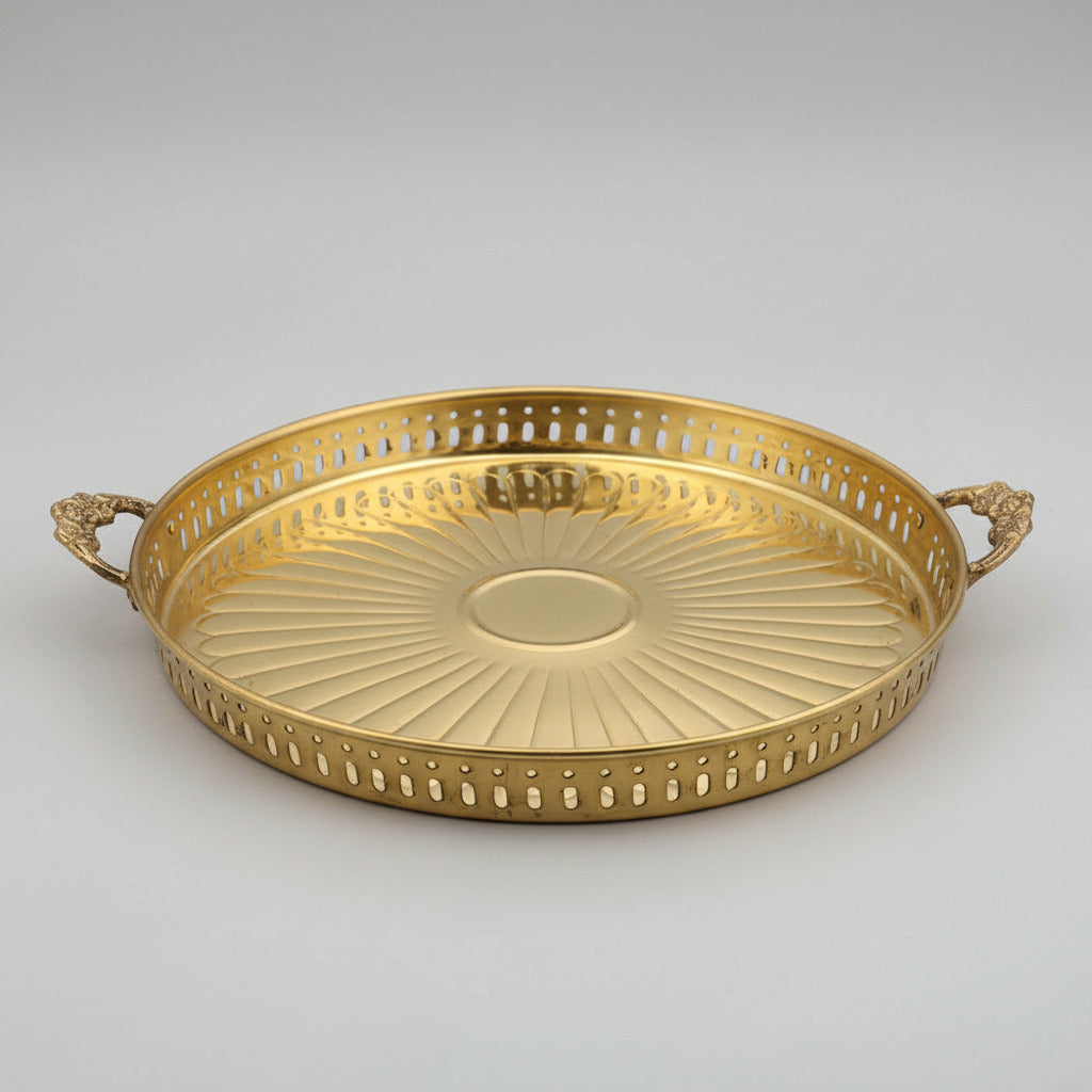 Puja Plate With Handle In Brass-Small