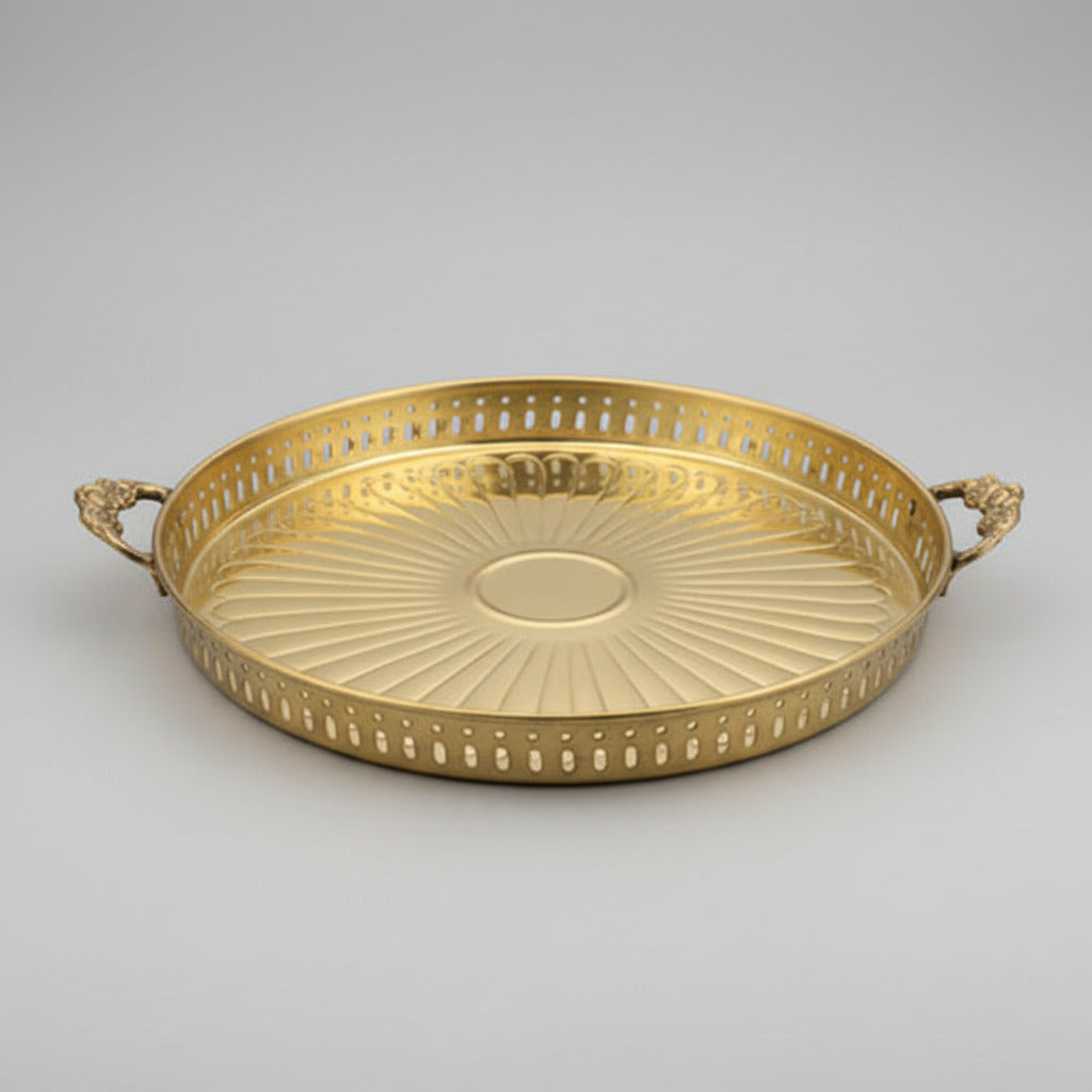 Puja Plate With Handle In Brass-Large
