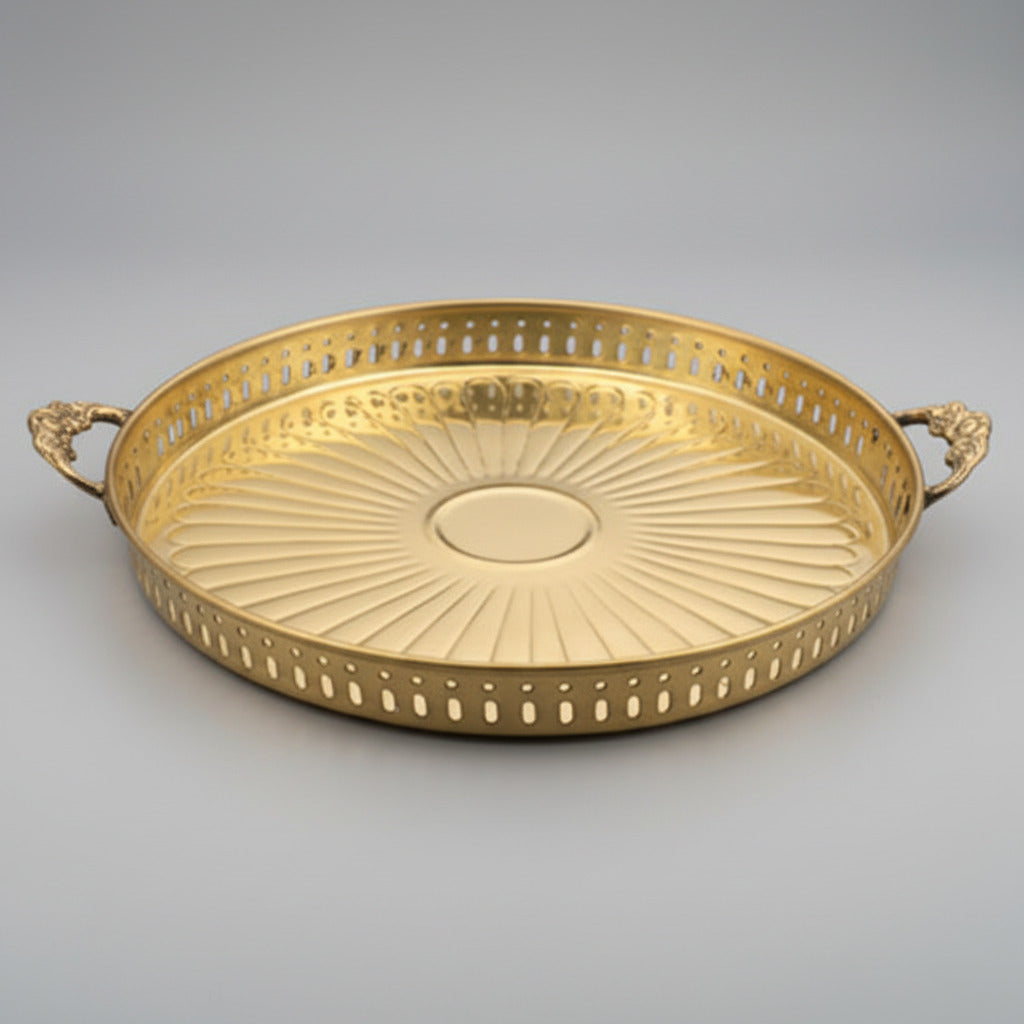 Puja Plate With Handle In Brass-Small