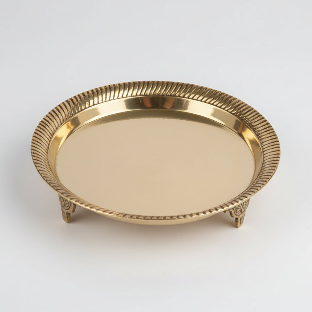 Round Pedestal Thali In Brass-Large
