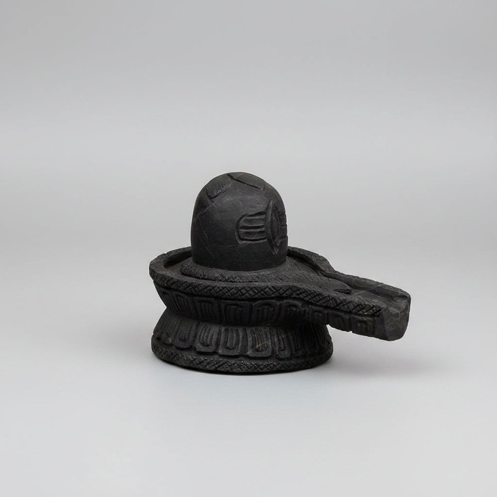 Shivaling Shaligram With Tripund, Snake & Bel Patra Engraving - 627 gms