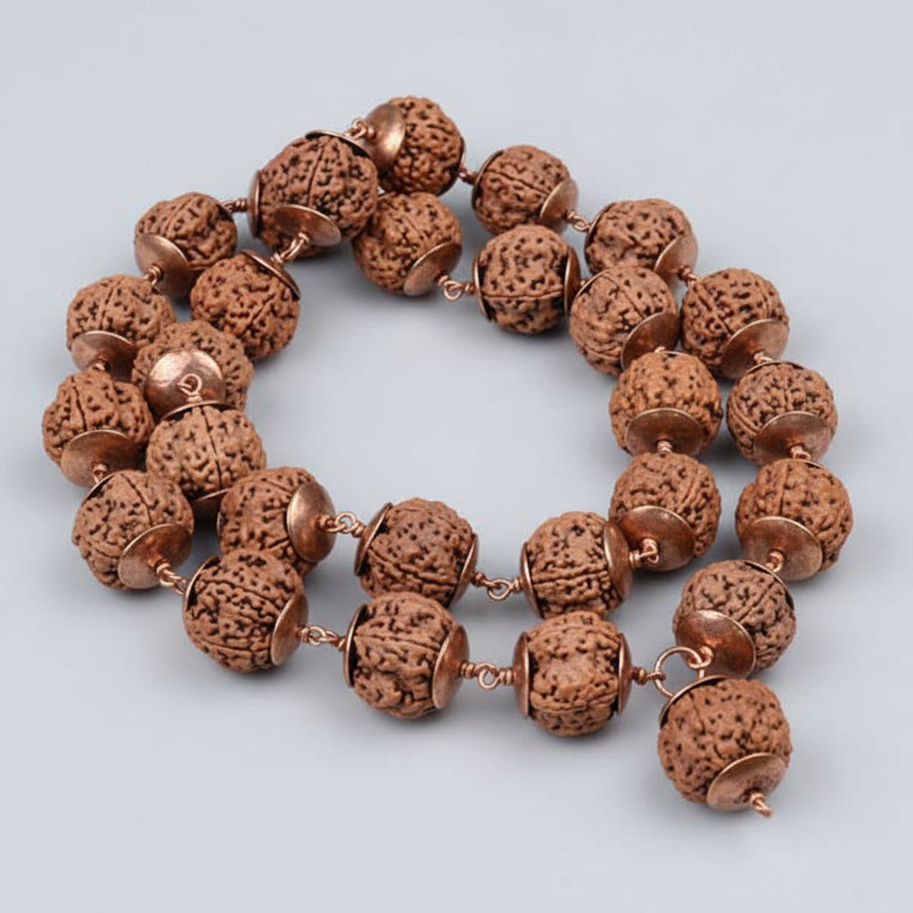 5 Mukhi Nepali Rudraksha Copper Caps Kantha Mala-Regular