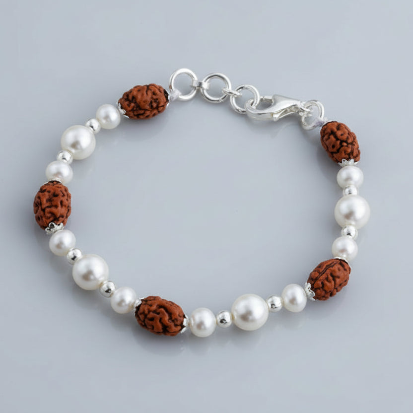 2 Mukhi Moon Java Bracelet-Silver Chakri (Elastic)