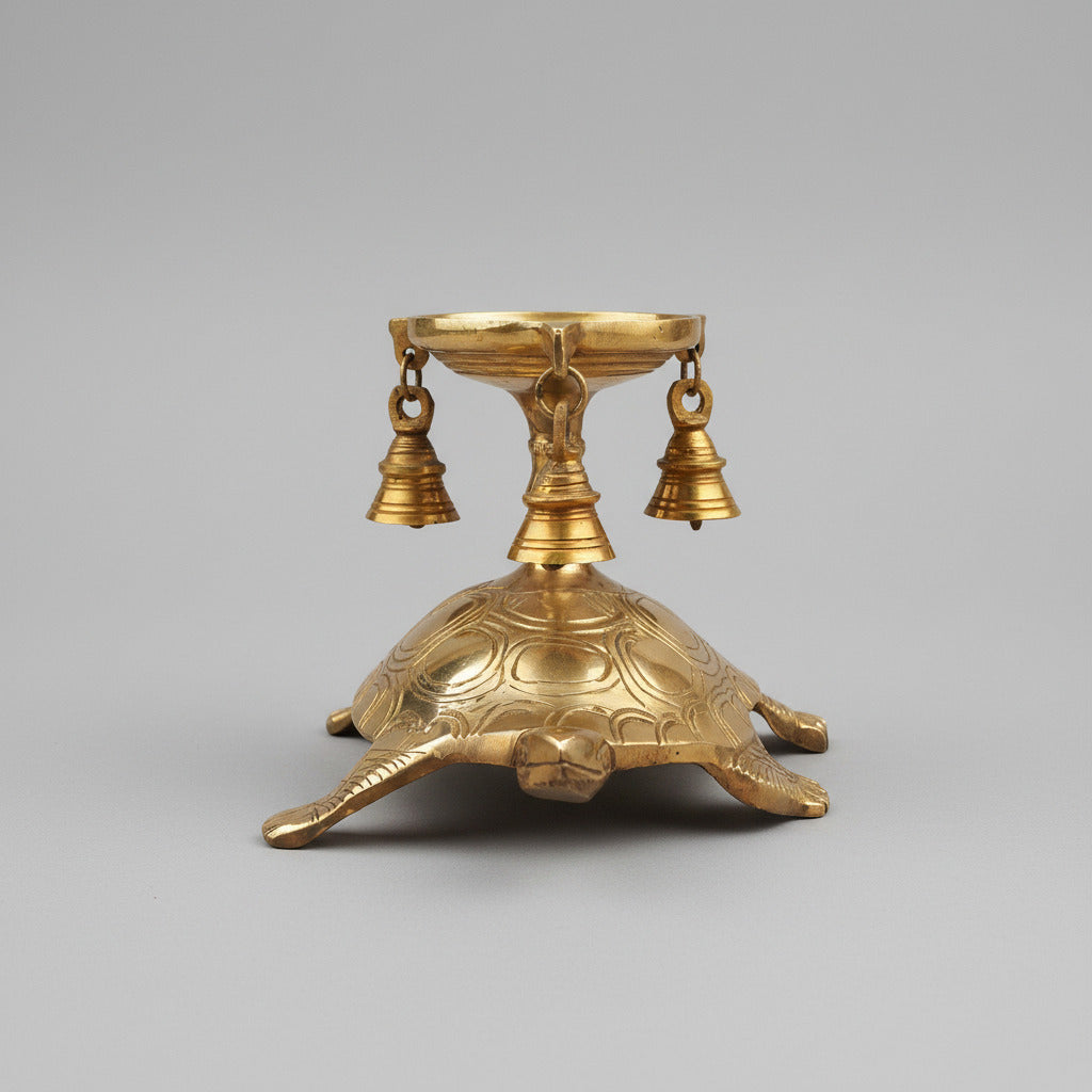 Brass Panch Batti Diya on Vastu Kurma With Bells