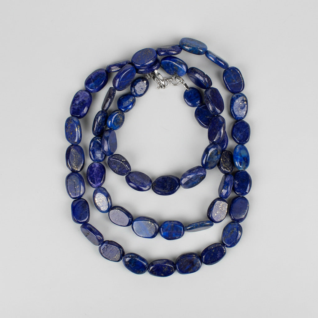 Lapis Lazuli Flat Oval Beads Necklace