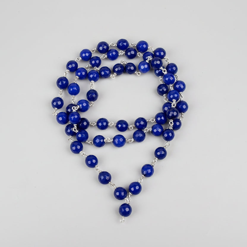 Blue Onyx Faceted 925 Silver Wire Mala