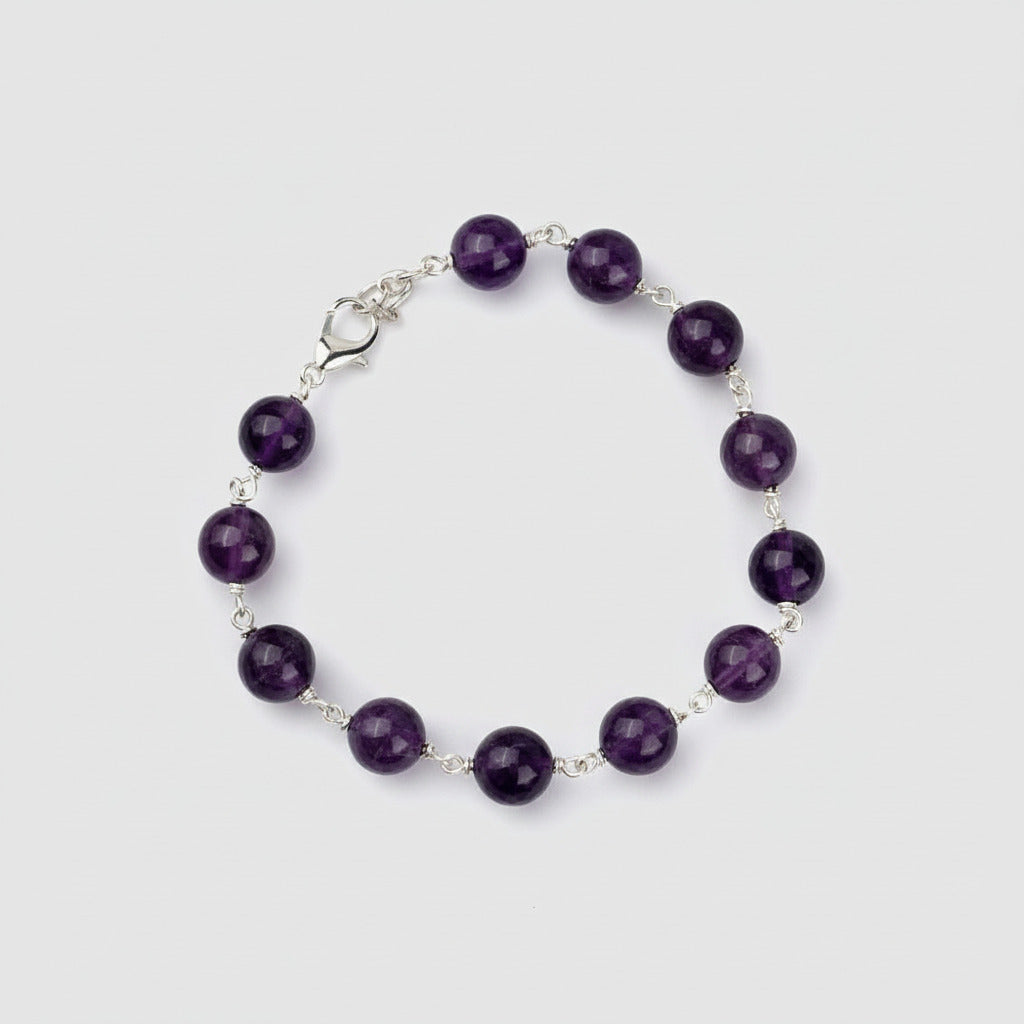 Amethyst German Silver Wire Bracelet-8 mm