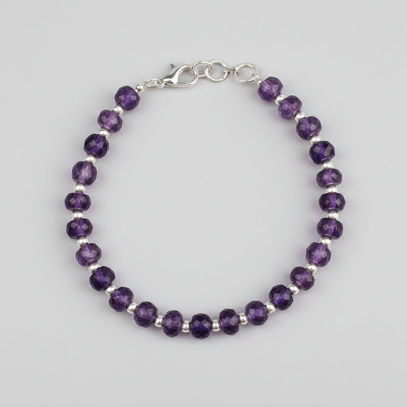 Amethyst Faceted Button Shape Beads German Silver Balls Bracelet-6 mm