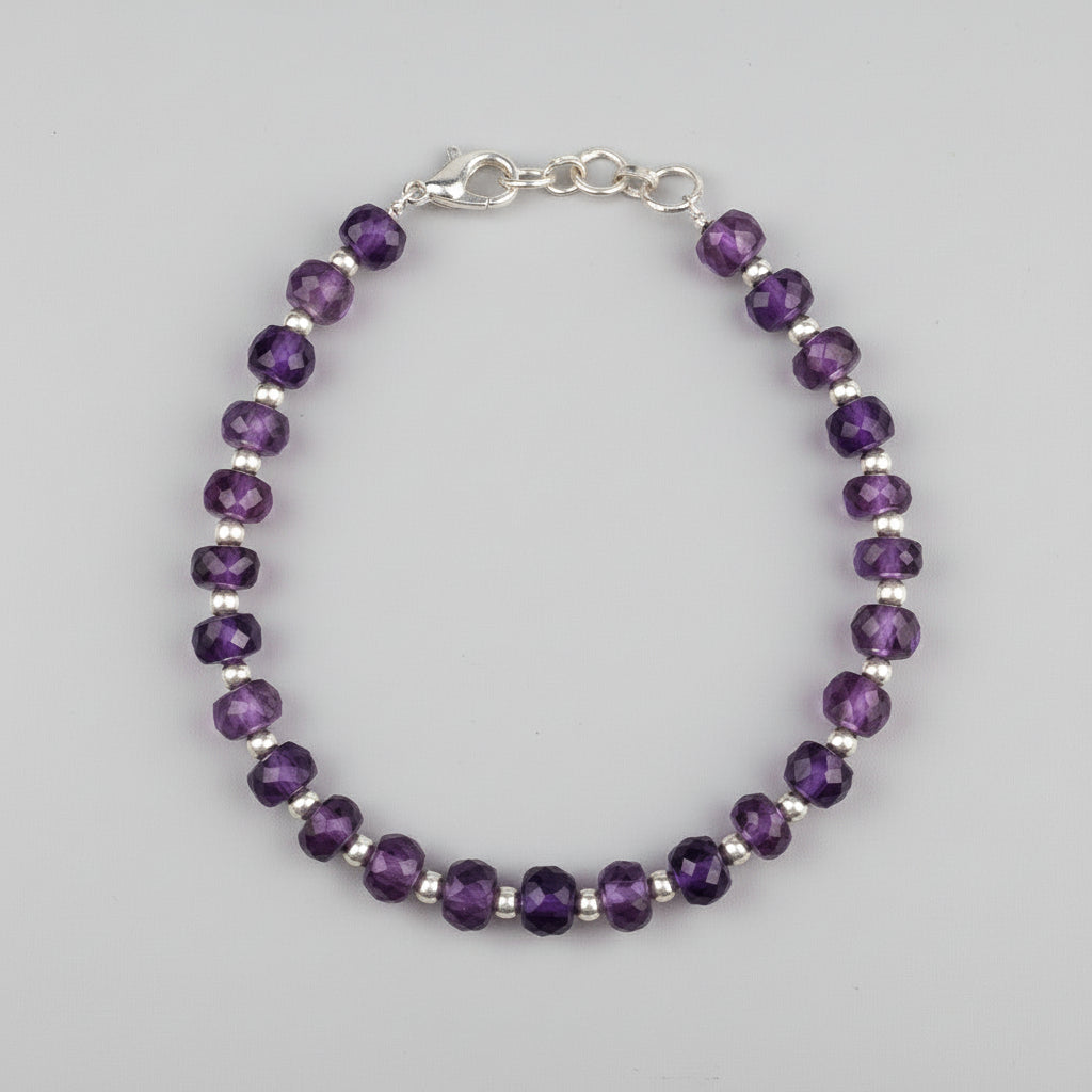 Amethyst Faceted Button Shape Beads German Silver Balls Bracelet-5 mm
