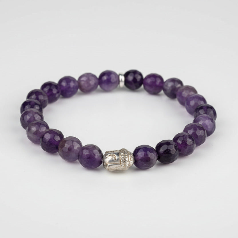 Amethyst Faceted Beads Buddha Charm Bracelet-8 mm