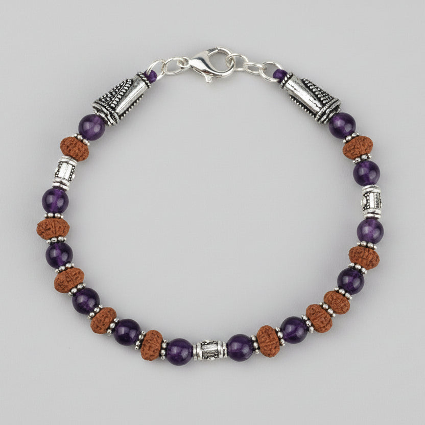 Amethyst & 9 Mukhi Rudraksha Designer Bracelet-6 mm