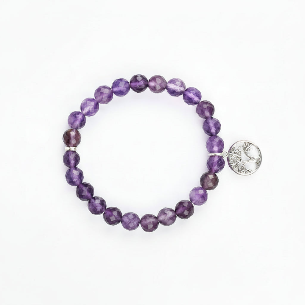 Amethyst Faceted Beads Tree of Life Trinklet Bracelet-8 mm