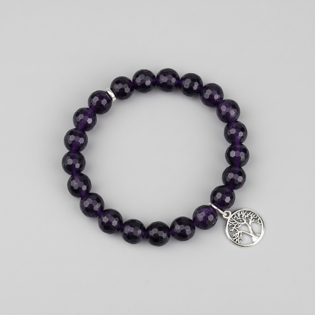 Amethyst Faceted Beads Tree of Life Trinklet Bracelet-8 mm