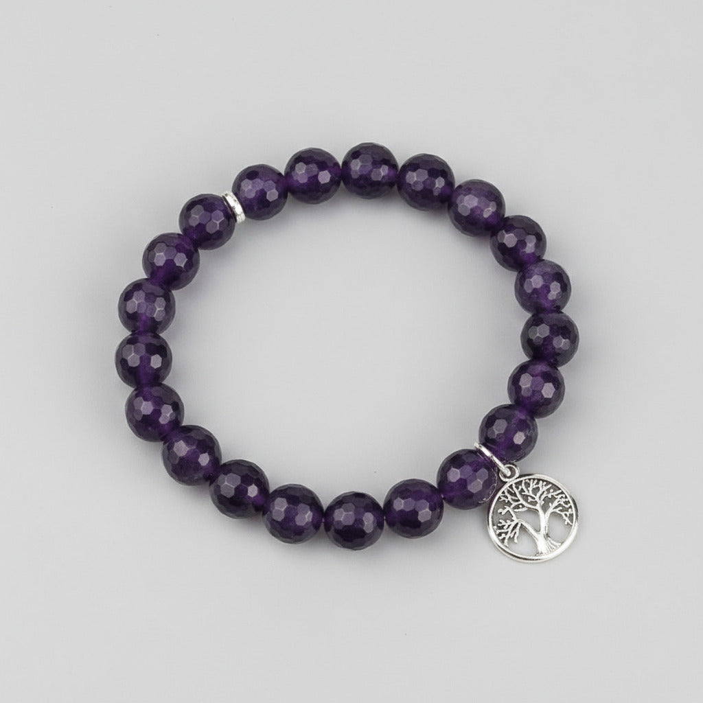 Amethyst Faceted Beads Tree of Life Trinklet Bracelet-6 mm