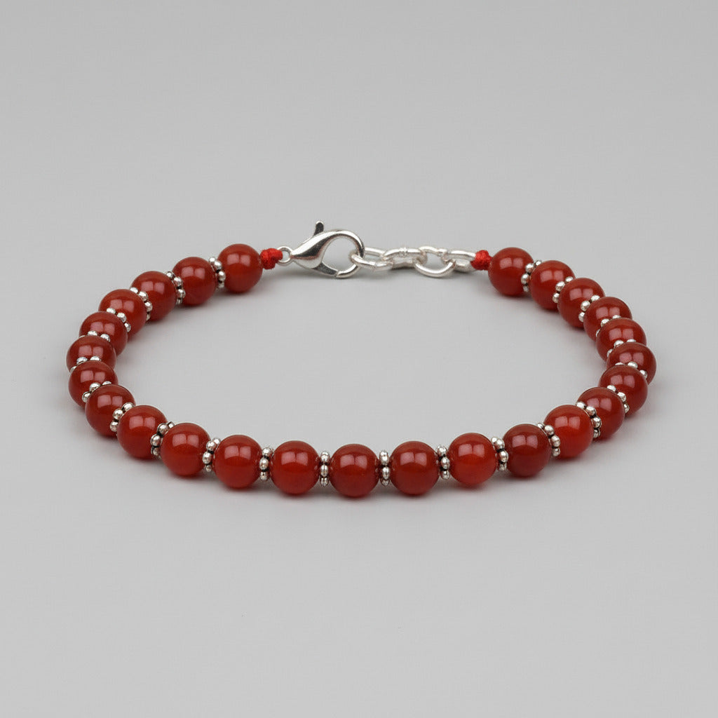 Red Carnelian German Silver Chakri Bracelet-10 mm