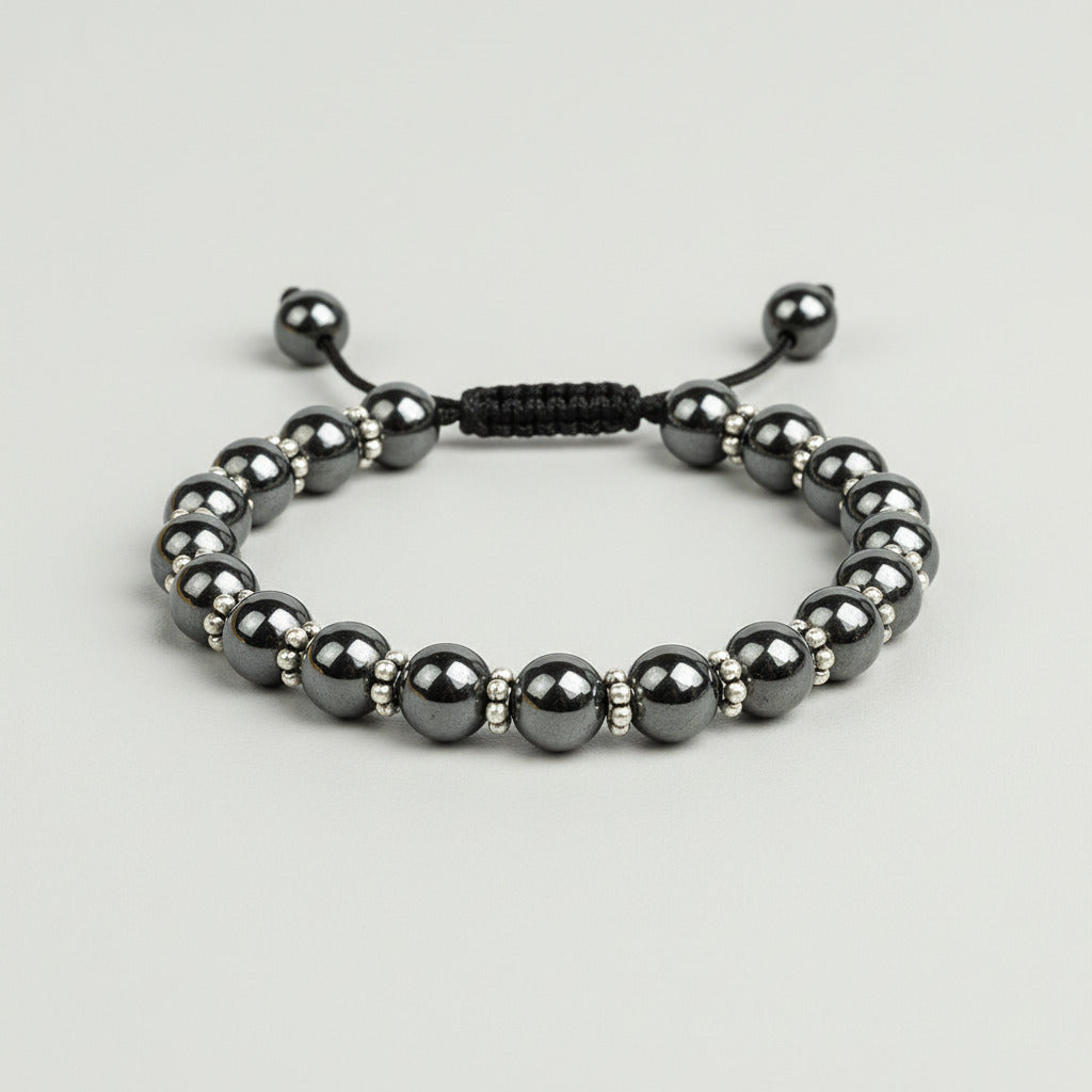 Hematite Beads German Silver Chakri Bracelet-8 mm