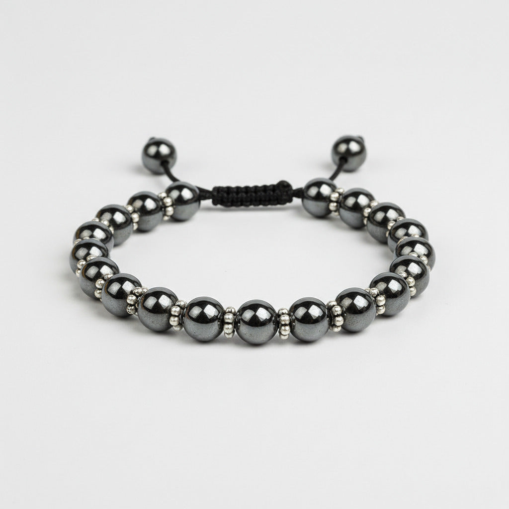 Hematite Beads German Silver Chakri Bracelet-6 mm