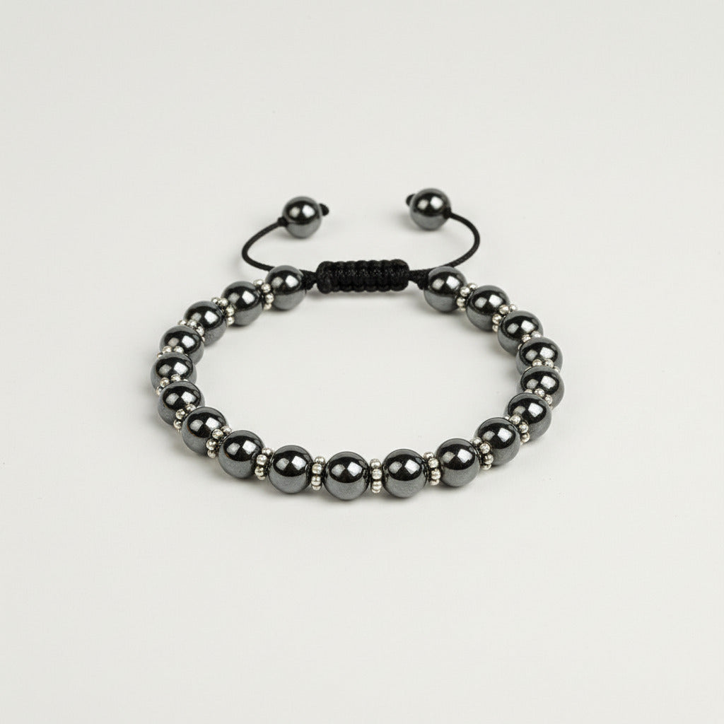 Hematite Beads German Silver Chakri Bracelet-8 mm