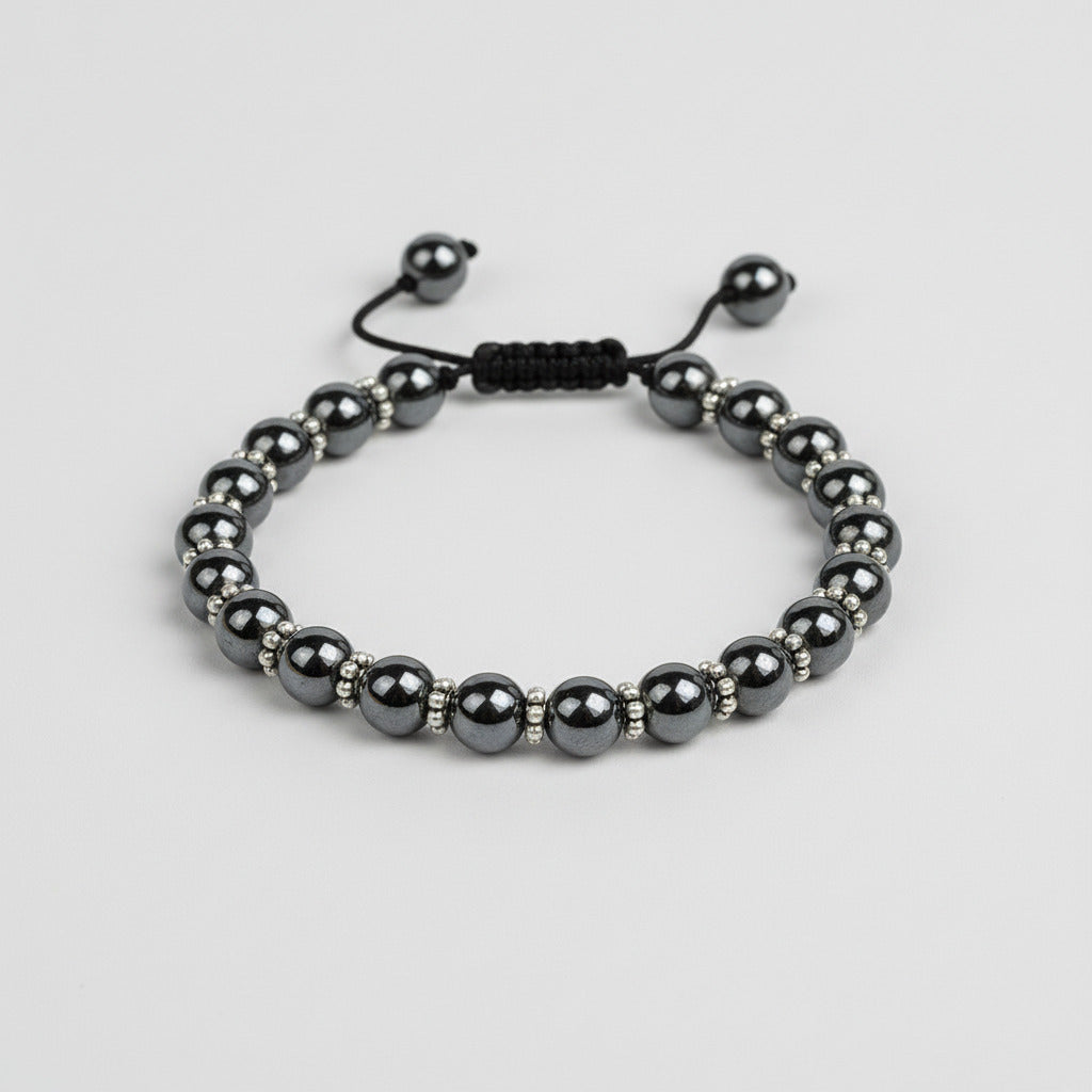 Hematite Beads German Silver Chakri Bracelet-6 mm