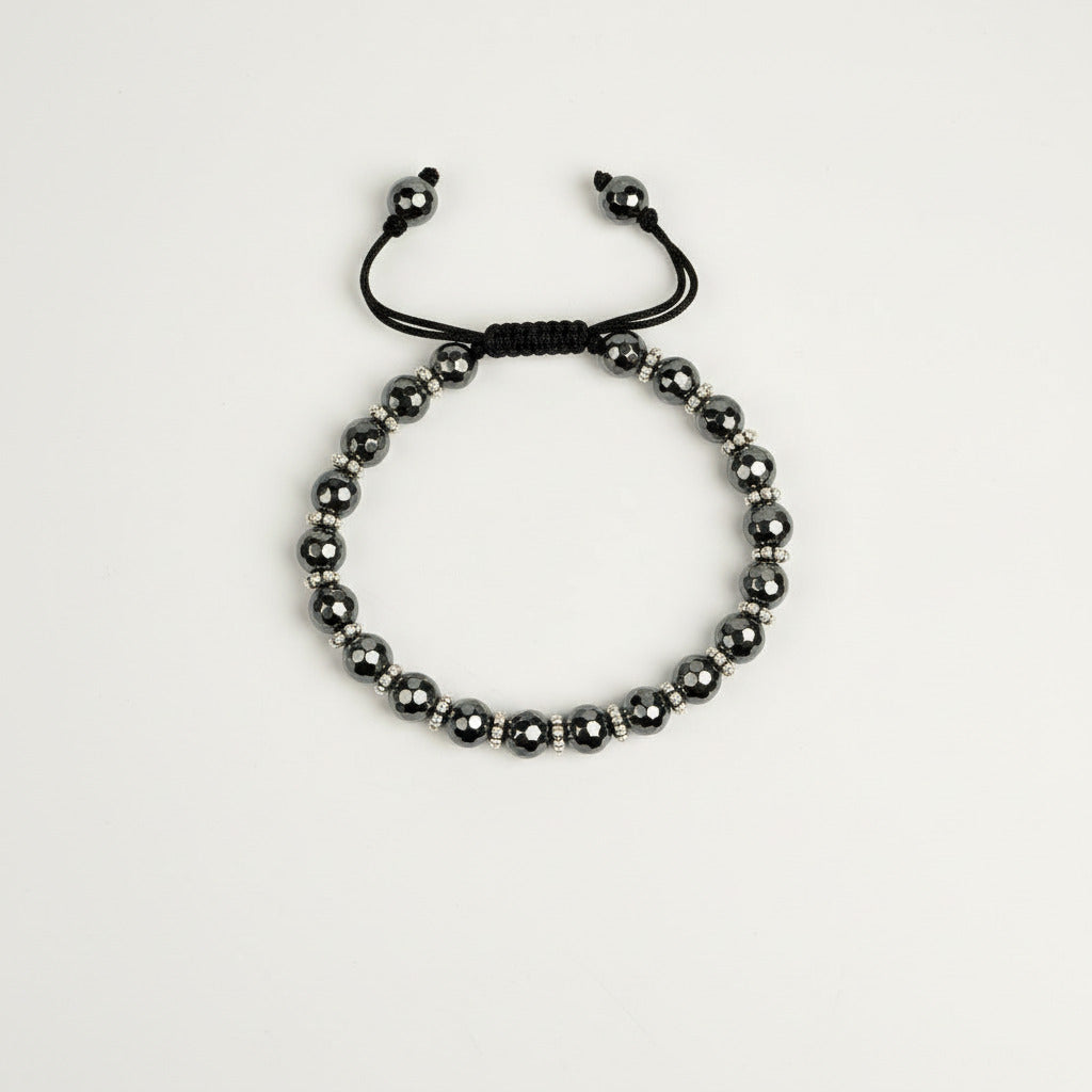 Hematite Faceted Beads German Silver Chakri Adjustable Bracelet