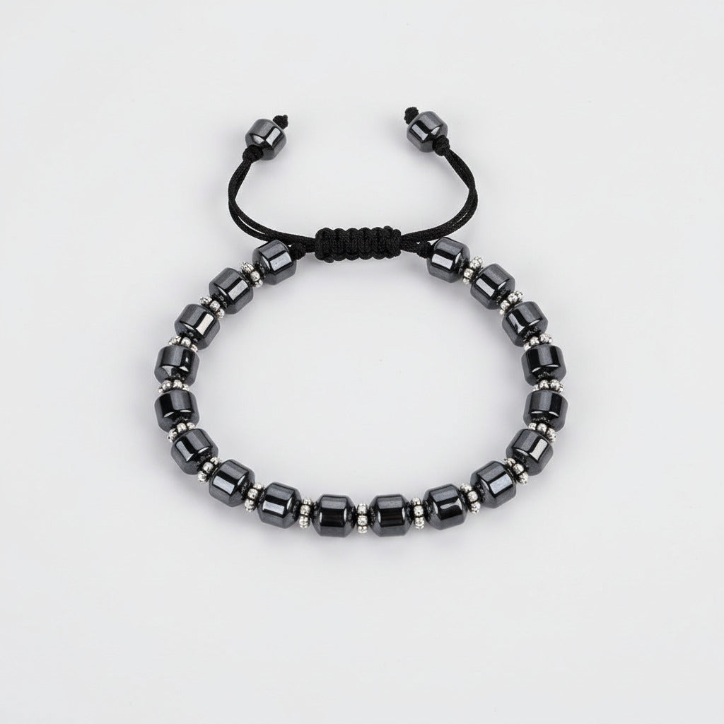 Hematite Cylindrical Beads German Silver Chakri Bracelet