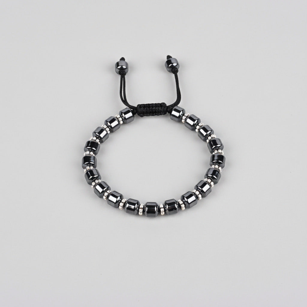 Hematite Cylindrical Beads German Silver Chakri Bracelet