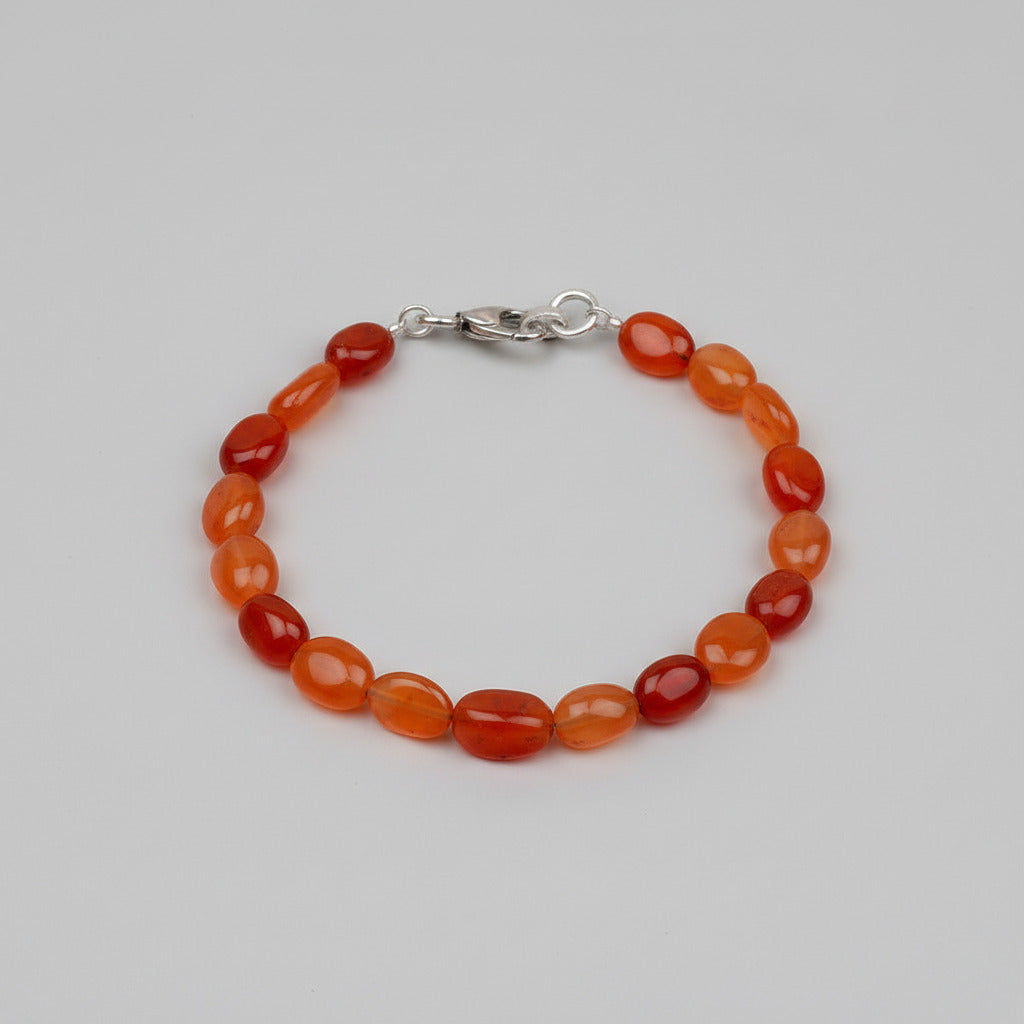 Red Carnelian Flat Oval Beads Bracelet